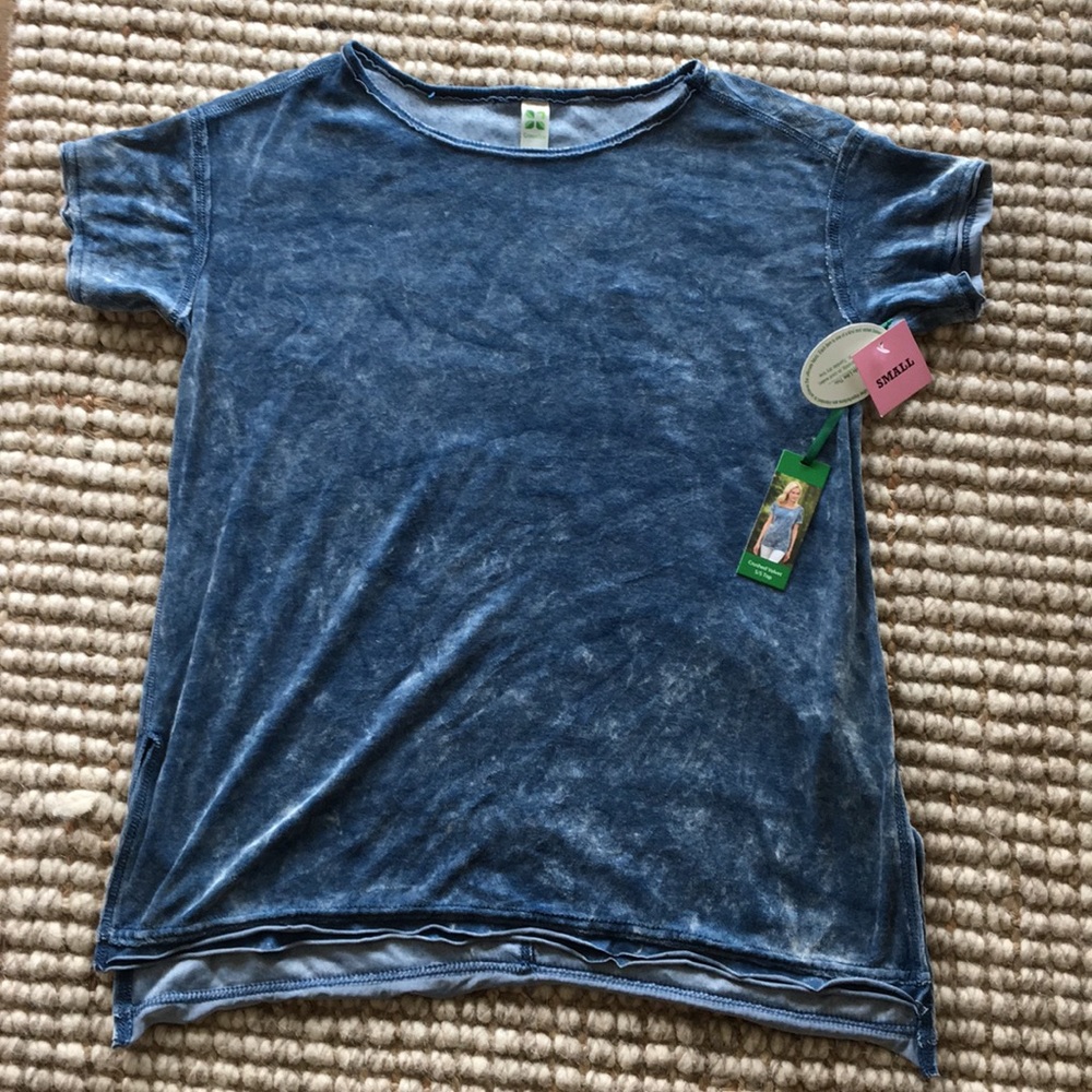 GreenTea Crushed Velvet Blue top, size Small